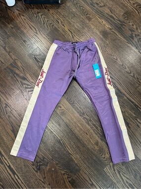 Just Don Purple satin Joggers with Cream Side Stripes